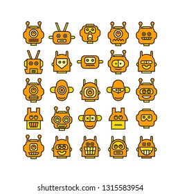 robot head avatar icons set, yellow theme