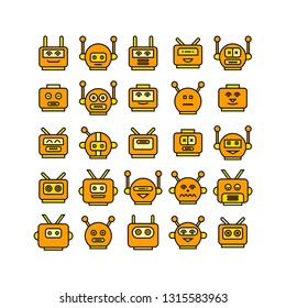 robot head avatar icons set, yellow theme