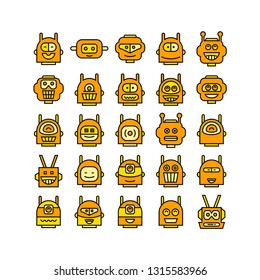 robot head avatar icons set, yellow theme