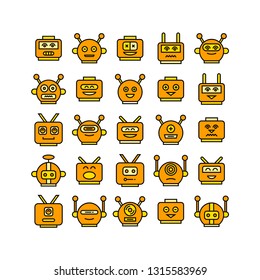 robot head avatar icons set, yellow theme