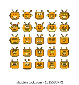 robot head avatar icons set, yellow theme