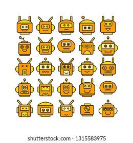 robot head avatar icons set, yellow theme