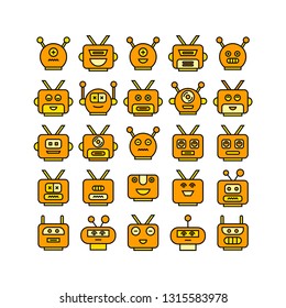 robot head avatar icons set, yellow theme