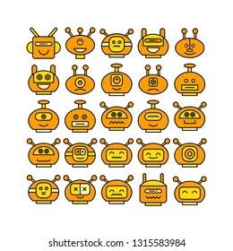 robot head avatar icons set, yellow theme
