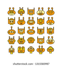 robot head avatar icons set, yellow theme