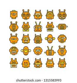 robot head avatar icons set, yellow theme