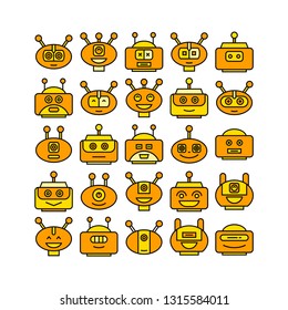robot head avatar icons set, yellow theme