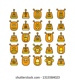robot head avatar icons set, yellow theme