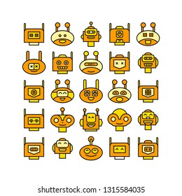 robot head avatar icons set, yellow theme