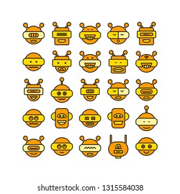 robot head avatar icons set, yellow theme