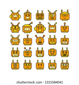 robot head avatar icons set, yellow theme