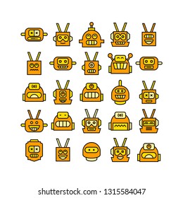 robot head avatar icons set, yellow theme