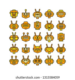 robot head avatar icons set, yellow theme