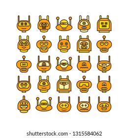robot head avatar icons set, yellow theme
