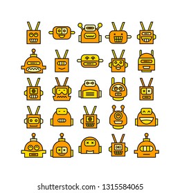 robot head avatar icons set, yellow theme