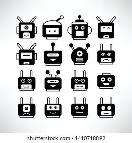 robot head avatar icons set