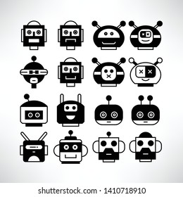 robot head avatar icons set