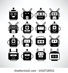 robot head avatar icons set