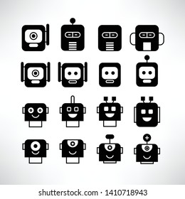 robot head avatar icons set