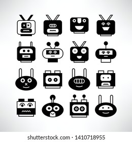 robot head avatar icons set