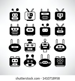 robot head avatar icons set