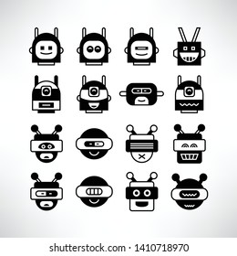 robot head avatar icons set