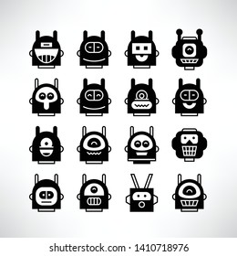 robot head avatar icons set