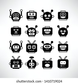 robot head avatar icons set
