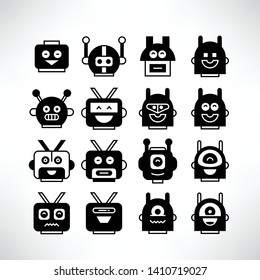 robot head avatar icons set