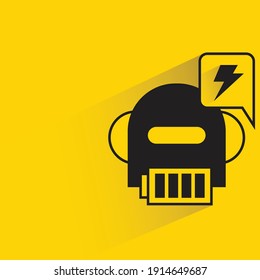 robot head and battery with drop shadow yellow background