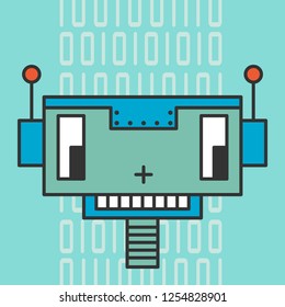 Robot head with binary code background icon. Vector illustration