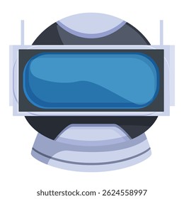 Robot head with a blue screen displaying futuristic technology
