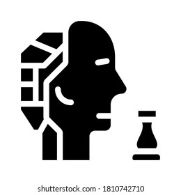 vector de icono del glifo del juego de la cabeza del robot. signo de ajedrez en el cerebro de la cabeza del robot. símbolo de contorno aislado ilustración negra