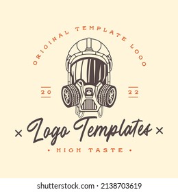 Robot head character template logo with car wheel themed mask. vector