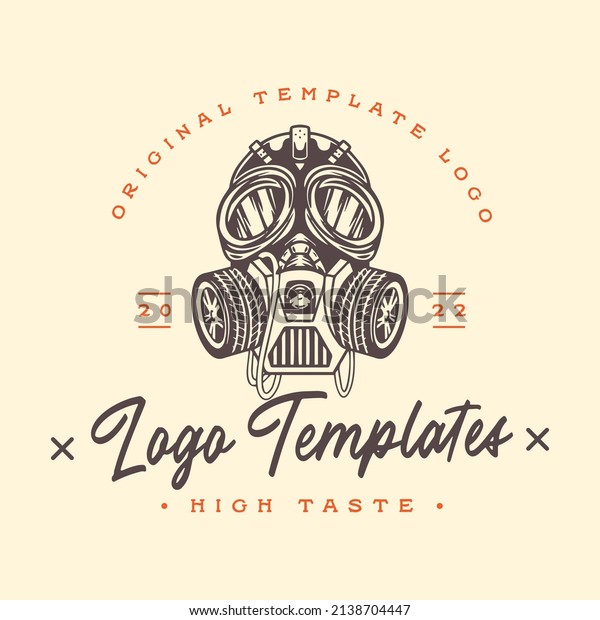 Robot head character template logo with car wheel\
themed poison mask.\
vector