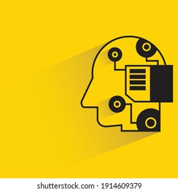 robot head and chip memory with drop shadow yellow background