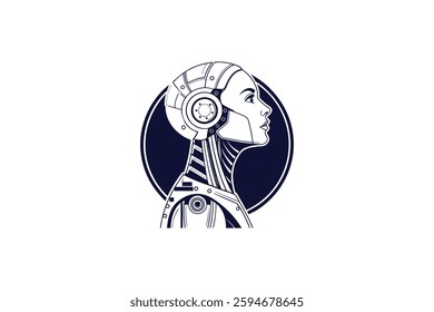 robot head with circuit patterns silhouette line art vector illustration