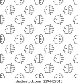 Robot Head with Circuits vector Artificial Intelligence concept line minimal seamless pattern