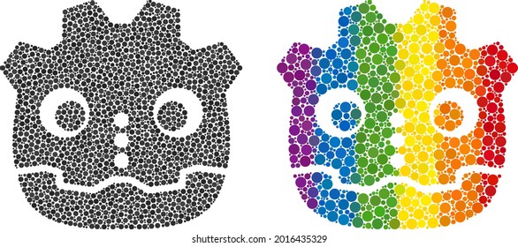 Robot head collage icon of spheric blots in different sizes and spectrum color tones. A dotted LGBT-colored robot head for lesbians, gays, bisexuals, and transgenders.