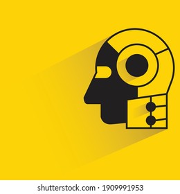 sombra de caída de cabeza del robot sobre fondo amarillo