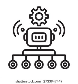 Robot Head with Gear and Neural Network Line Art