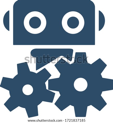 Robot head with gears illustration. Bot settings icon. Flat design.