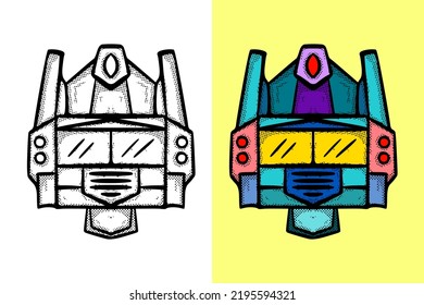 Robot head hand drawn cartoon vintage style vector