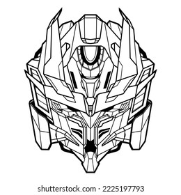 Robot head heavy mech. Transparency friendly illustration isolated on white background. Hand drawn
