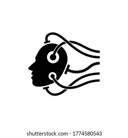 Logotipo del icono de la cabeza robot con fondo, concepto de tecnología de inteligencia artificial.