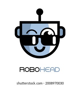 robot head icon logo with sunglasses