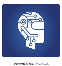 robot head icon on a blue background