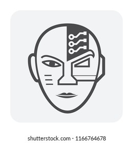 Robot head icon on white.
