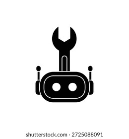 Icono de la cabeza del robot colocado debajo de la llave en diseño plano mínimo