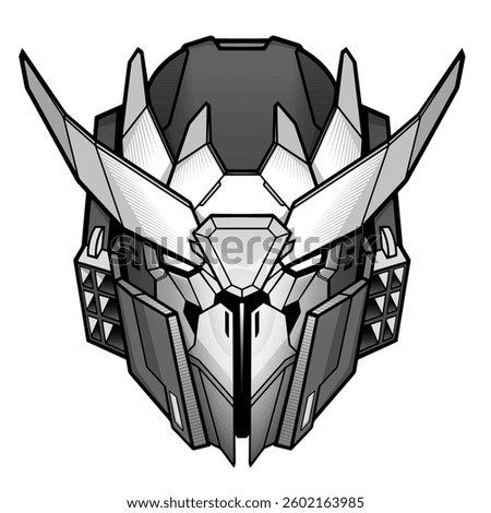Robot head light mech. Illustration in grey style. Hand drawn
